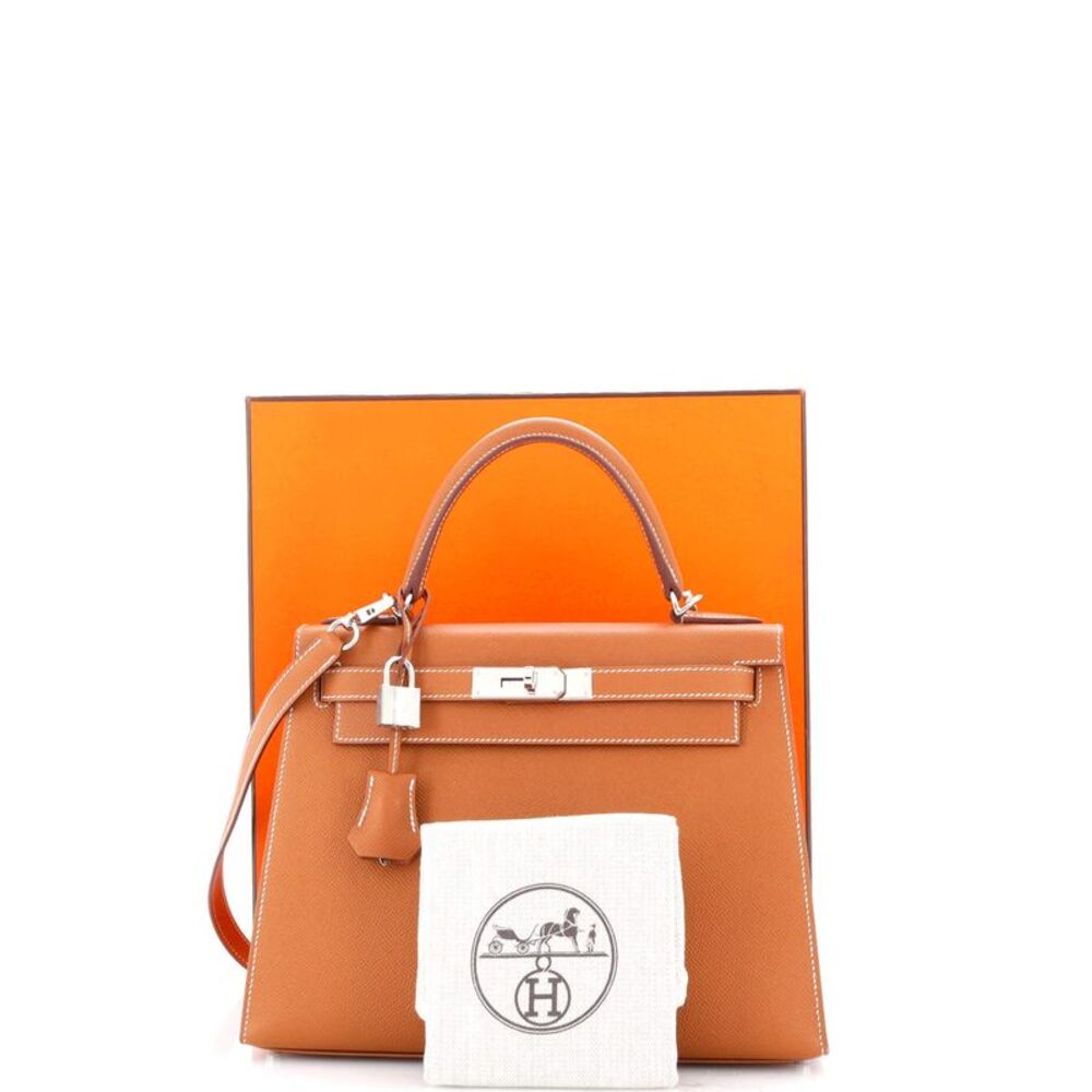 Hermes Kelly Handbag Gold Epsom with Palladium Hardware 28 Brown - Picture 2 of 8